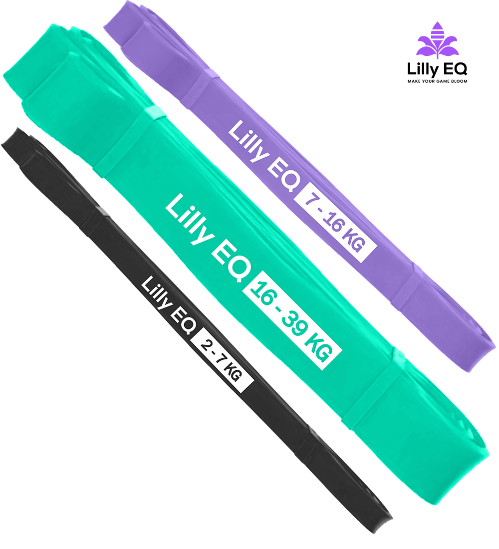 Lilly EQ Motståndsband 3-pack – Lätt, Medium & Tungt (Naturlig Latex)